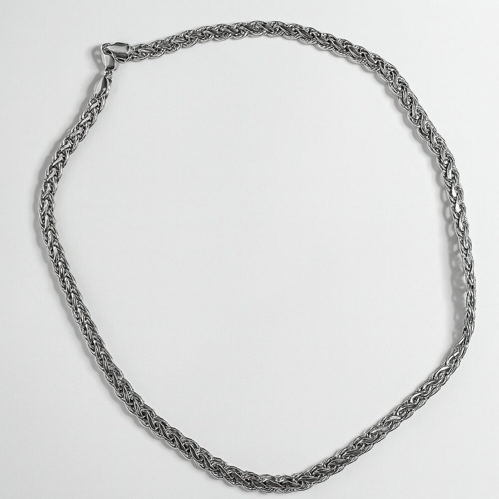 Unisex 925 Signed Sterling Silver Chain Polished and Texture Design‎ 20 inches